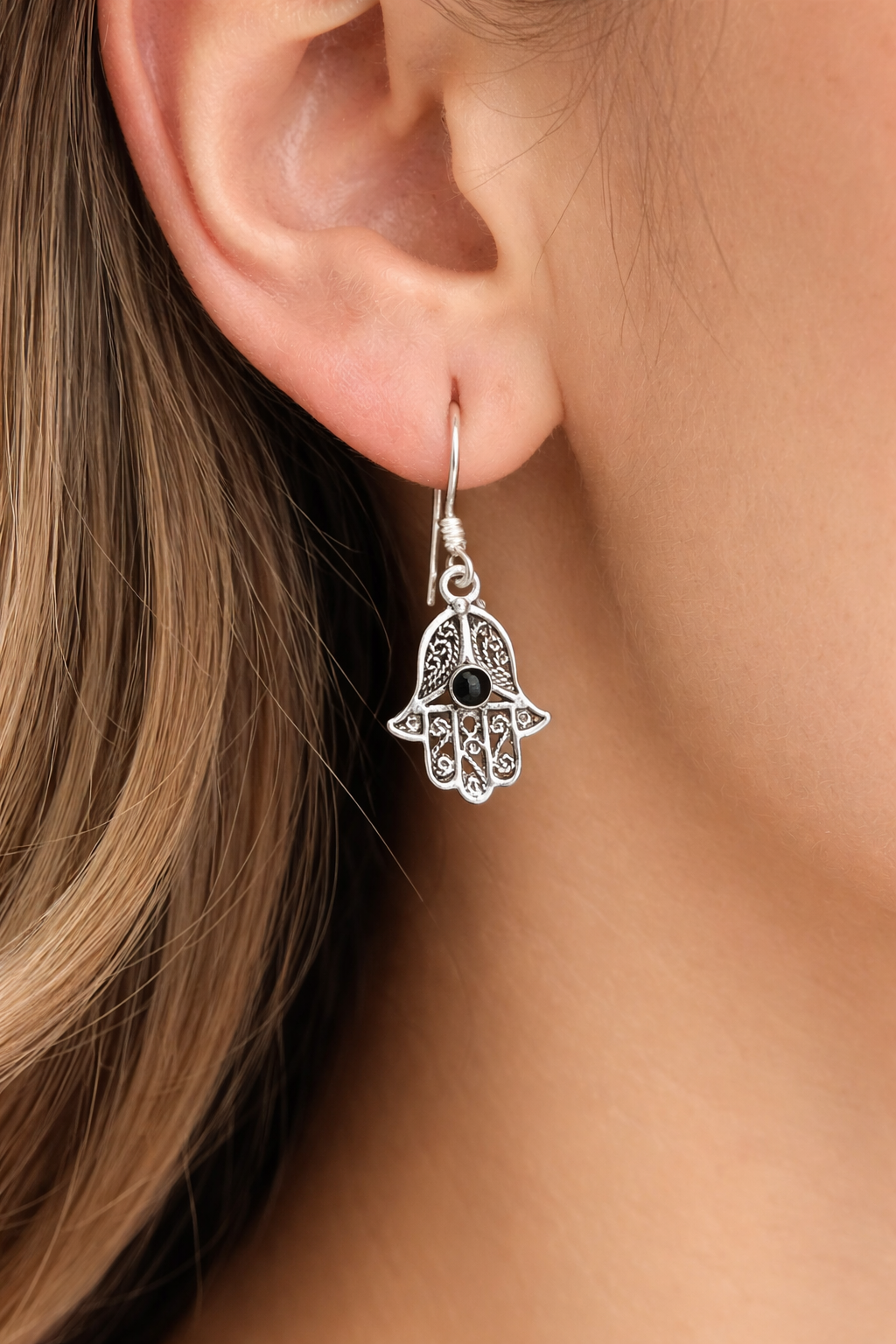 Handgefertigte marokkanische Tuareg-Silberohrringe – Graviertes Fatima-Hand-Hamsa-Schutzsymbol – Böhmischer Stammesschmuck