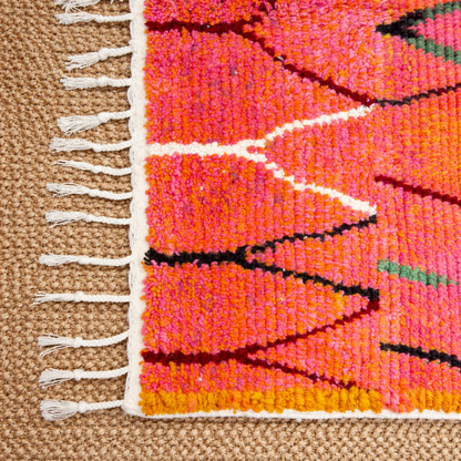 Colorful Moroccan Berber Wool Rug – Hand-Knotted Boho Area Rug with Tassels