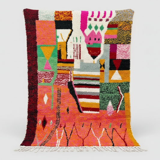 Colorful Moroccan Berber Wool Rug – Hand-Knotted Boho Area Rug with Tassels
