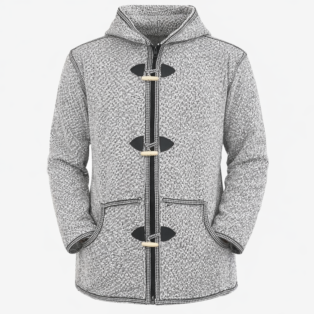 Handgefertigte marokkanische Djellaba-Jacke aus Wolle für Herren – authentischer Wintermantel mit Kapuze (Grau)