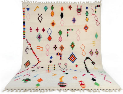 Handgewebter, farbenfroher Beni-Ourain-Teppich – authentischer marokkanischer Berberwollteppich