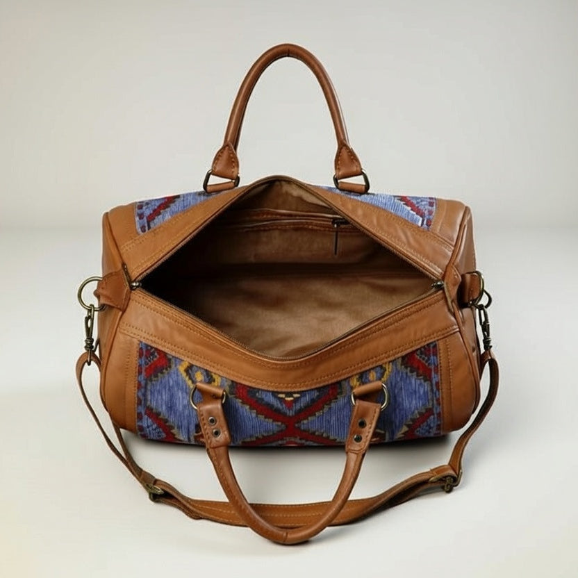 Authentische, handgefertigte marokkanische Kilim-Ledertasche – Boho-Wochenendtasche