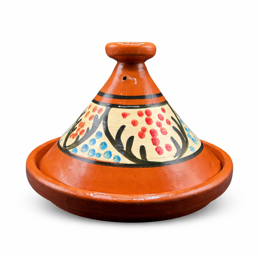 Moroccan ceramic tagine with colorful patterns for sale
